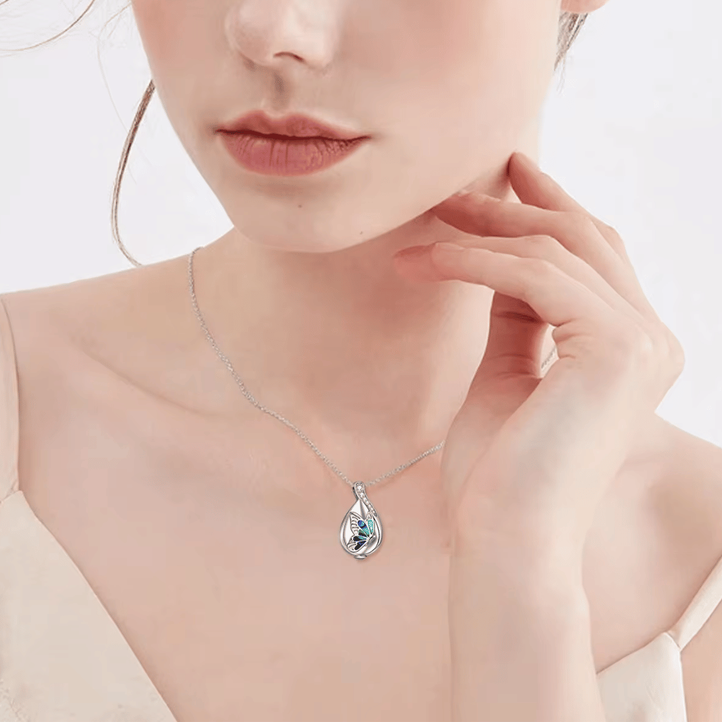 Abalone Butterfly Cremation Necklace