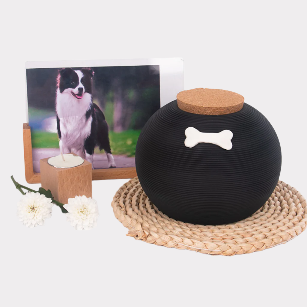 Dogs Bone Ceramic Cremation Urn Black
