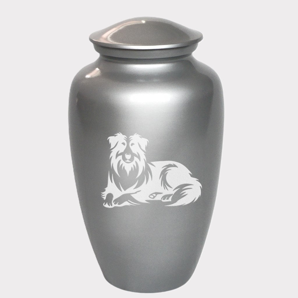 Laying Australian Shepherd Dog Cremation Urn