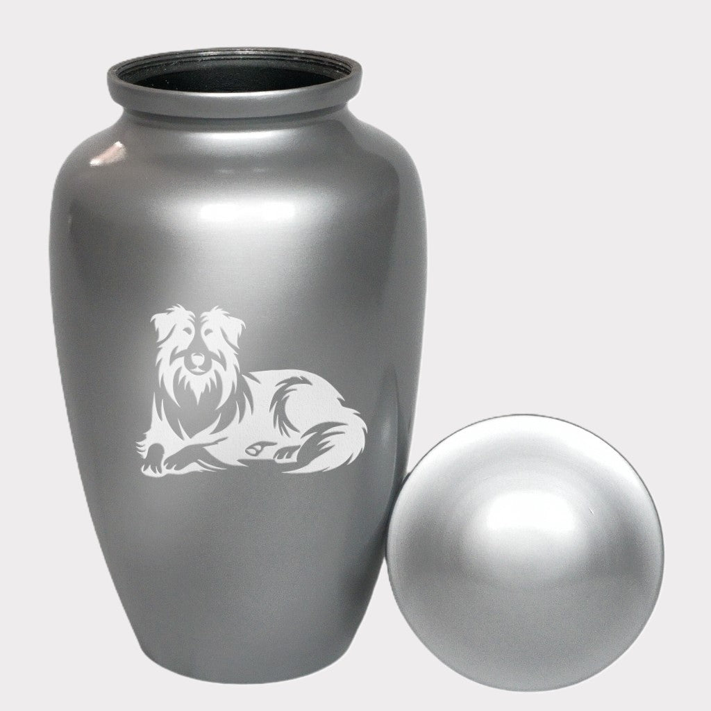 Laying Australian Shepherd Dog Cremation Urn