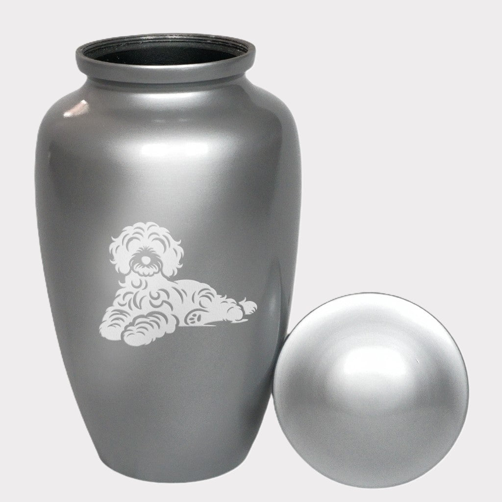 Laying Cavoodle Dog Cremation Urn