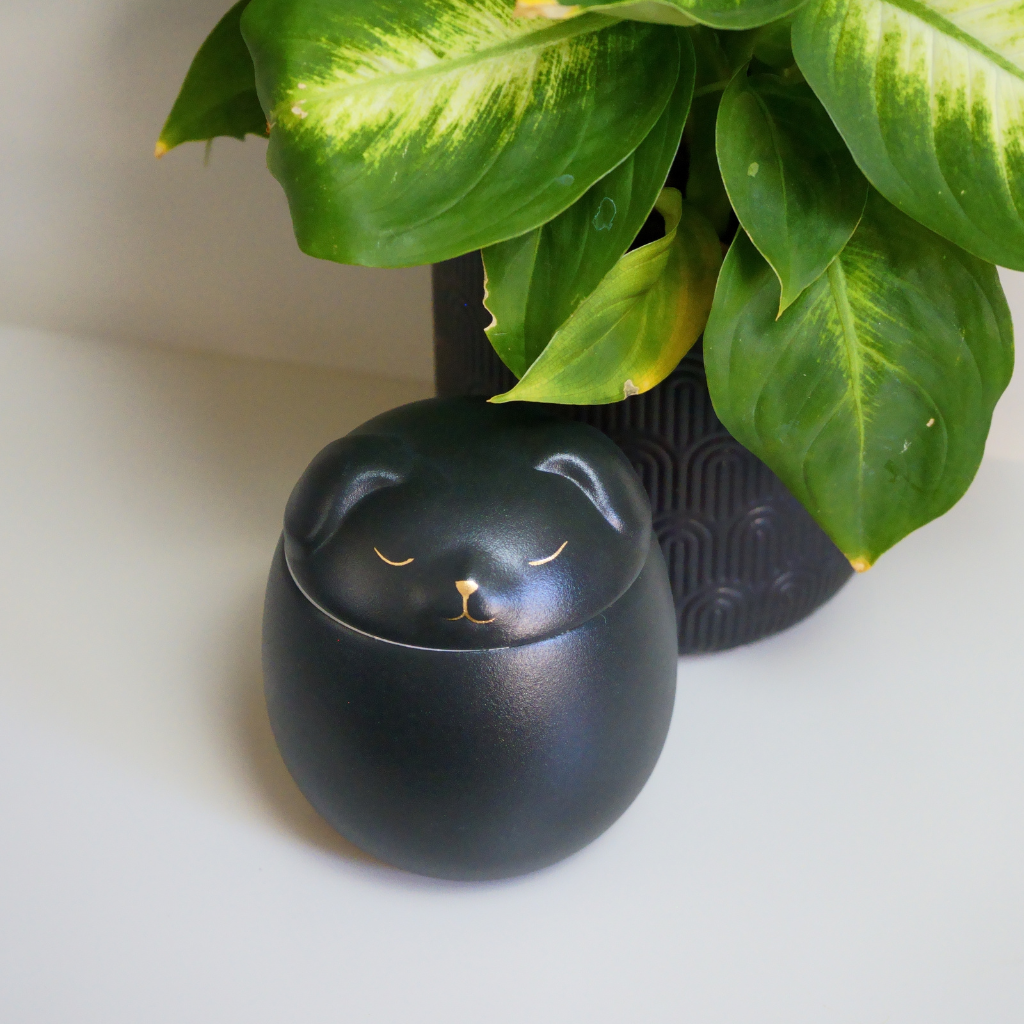 Black puppy ceramic urn