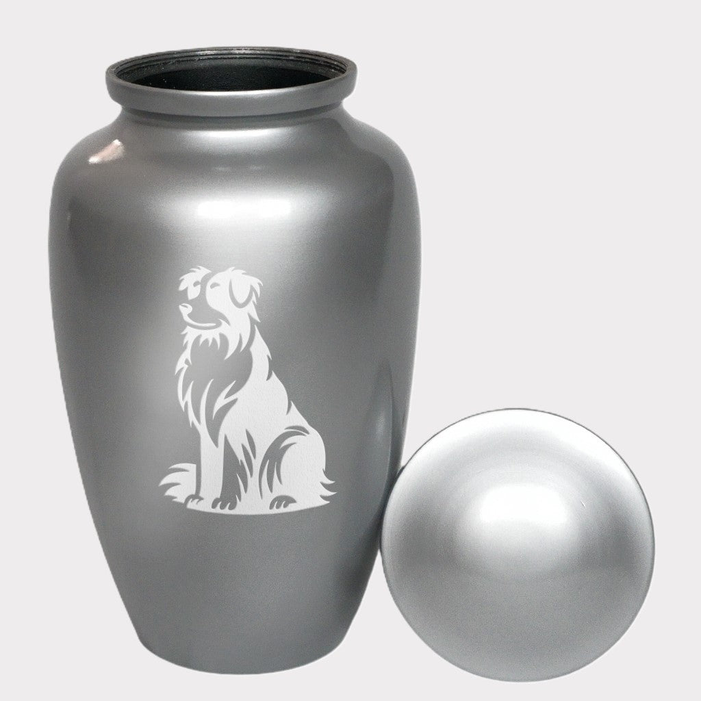 Sitting Australian Shepherd Dog Cremation Urn