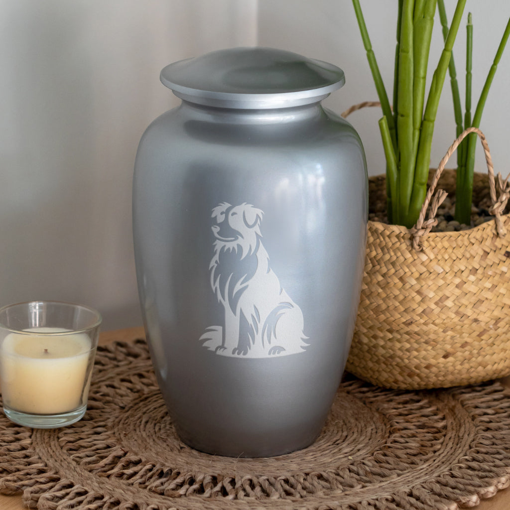Sitting Australian Shepherd Dog Cremation Urn