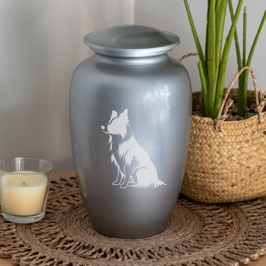 Sitting Border Collie Dog Cremation Urn