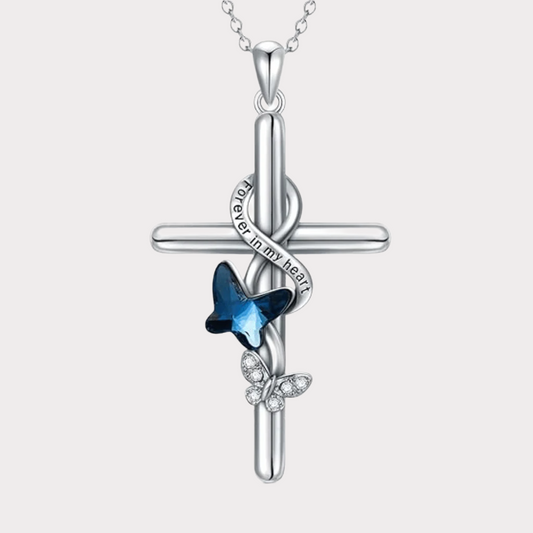 Azure Butterfly Cross Cremation Pendant