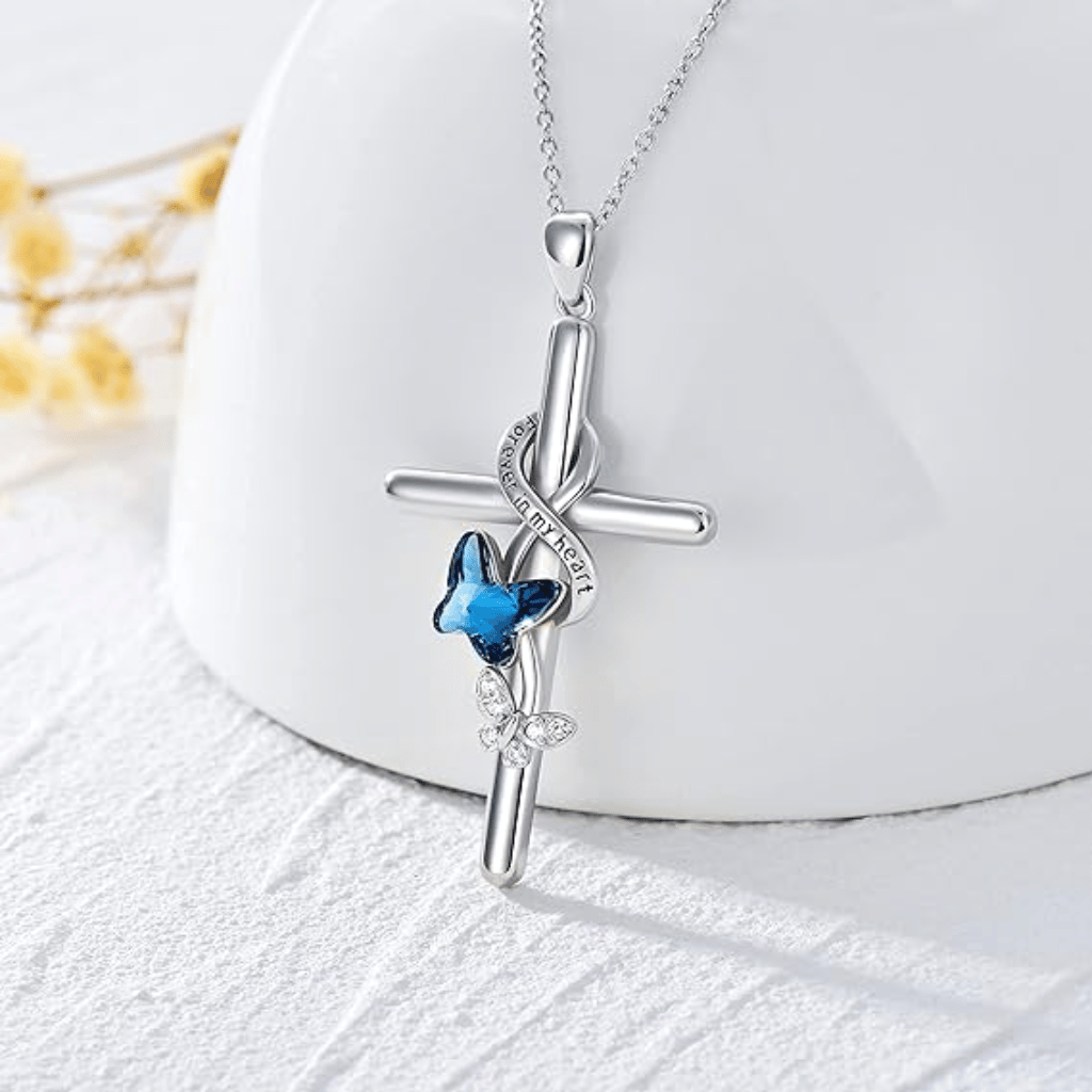 Azure Butterfly Cross Cremation Pendant