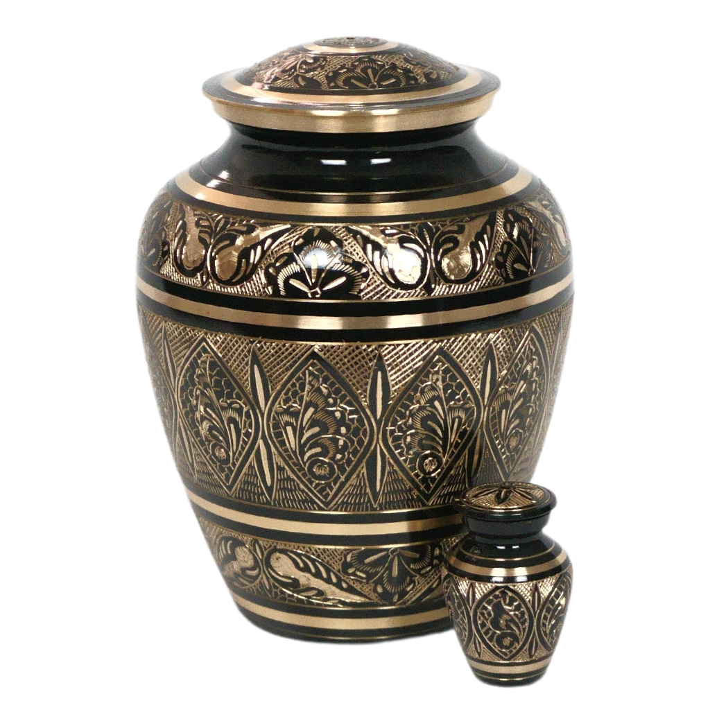 Brass keepsake urn with butterfly