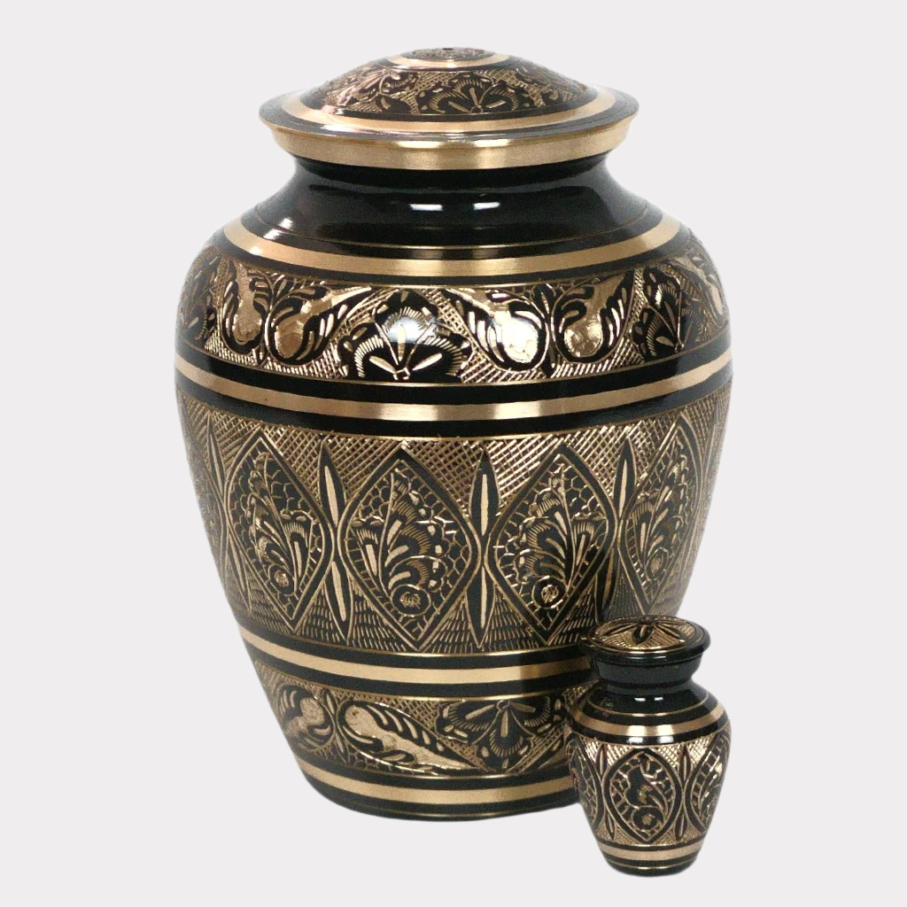 Brass keepsake urn with butterfly