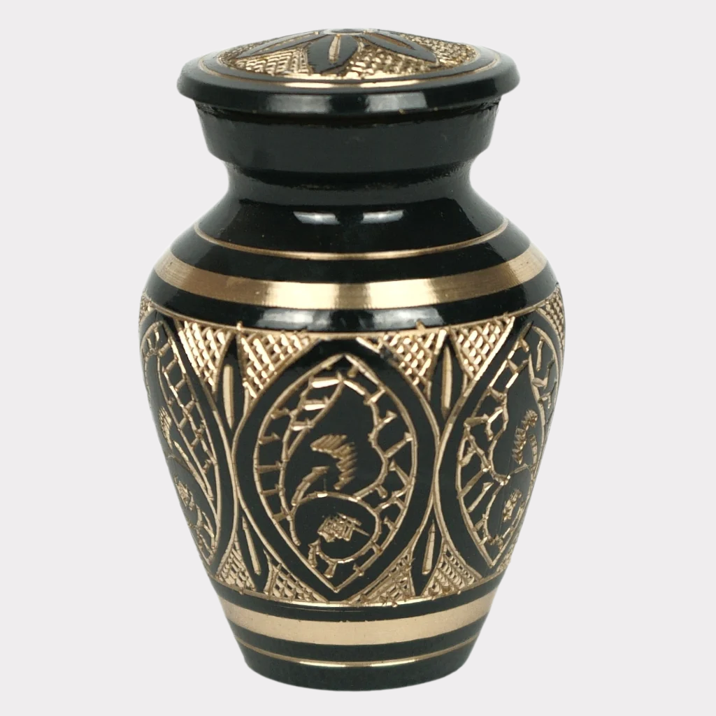 Brass keepsake urn with butterfly