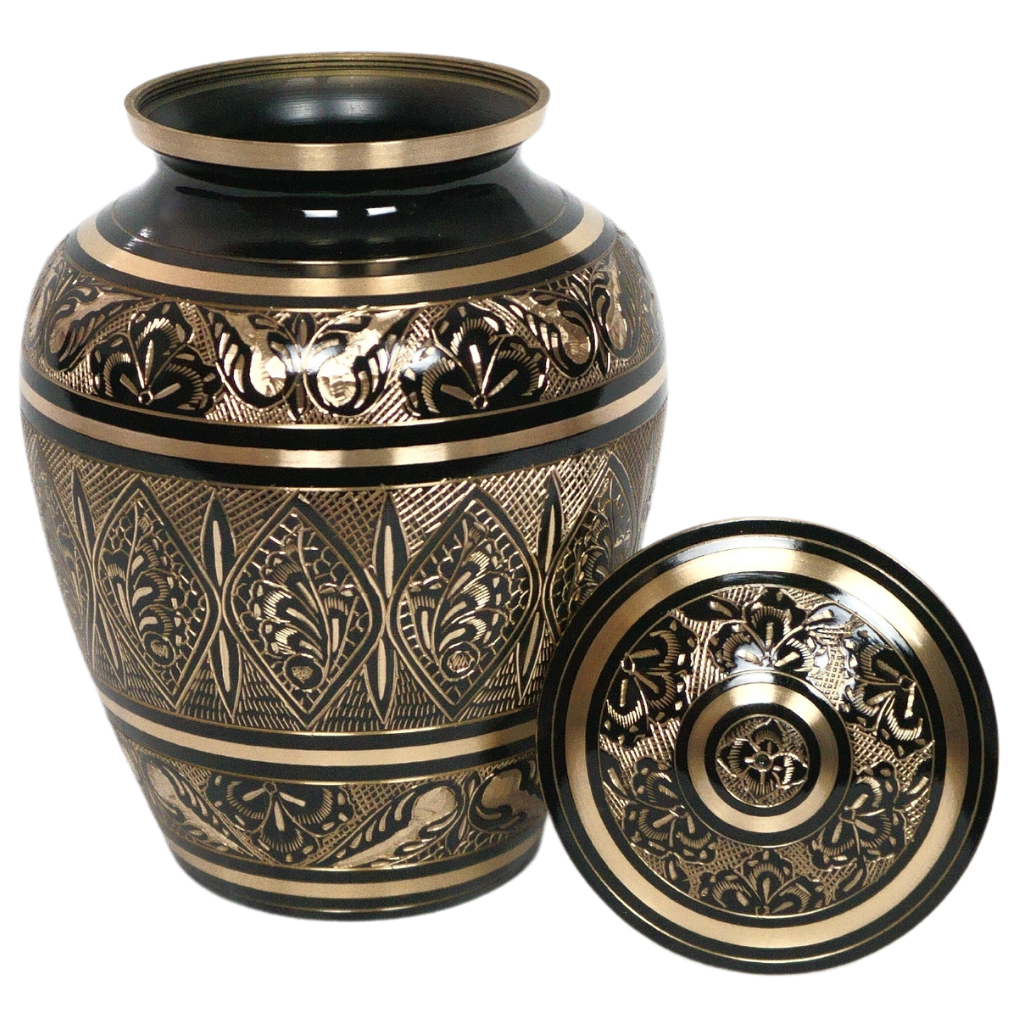 Brass urn with butterfly details