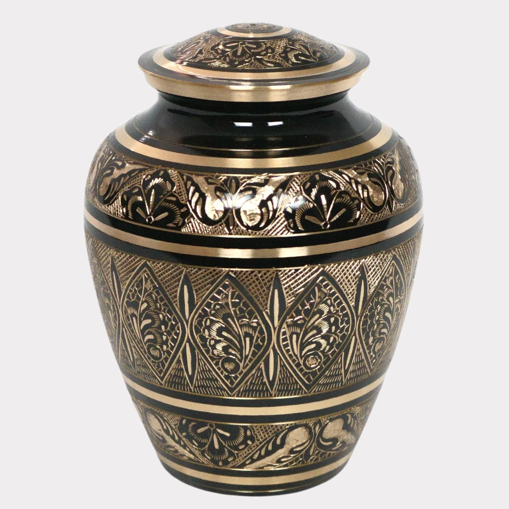 Brass urn with butterfly details