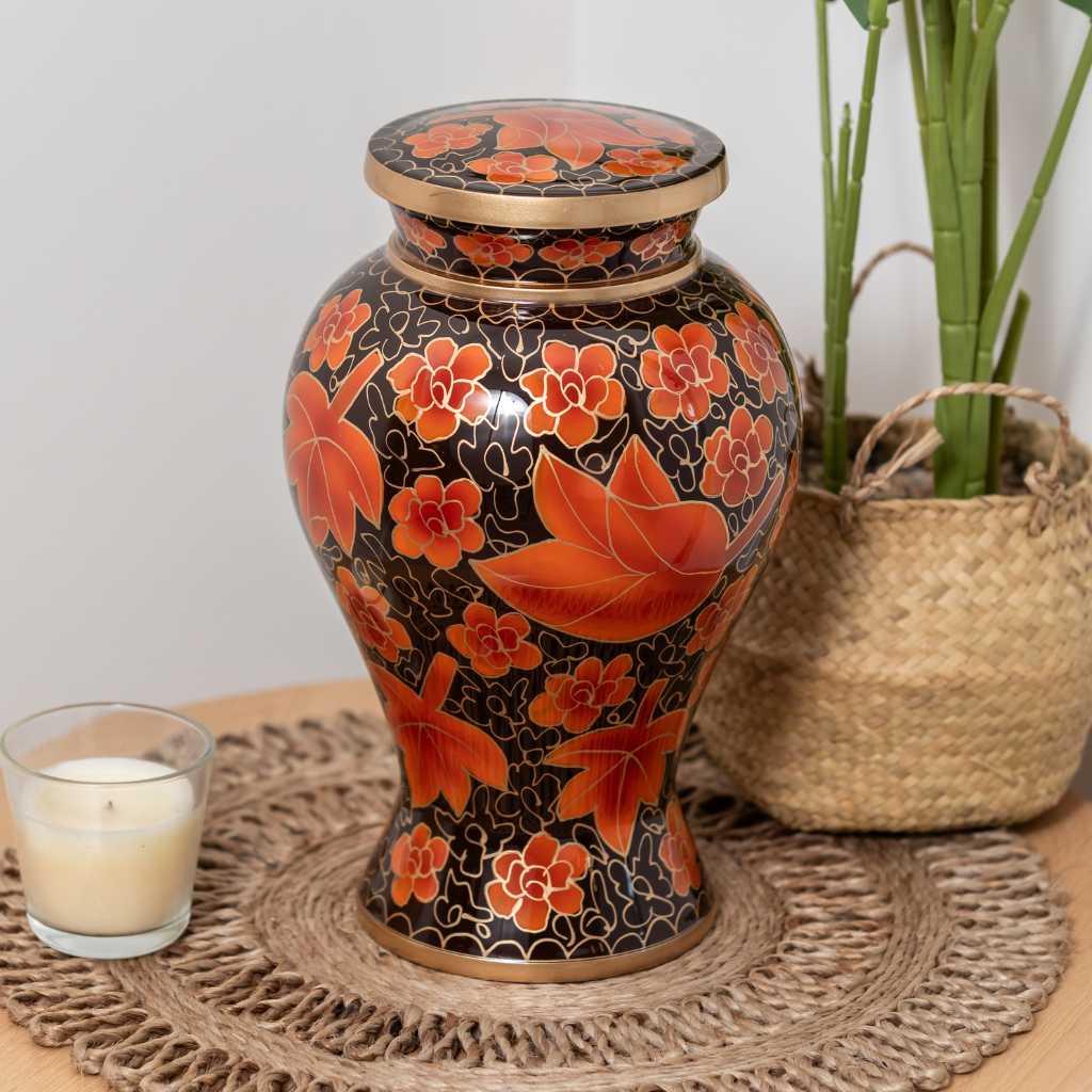 Cloisonné Leaves Cremation Urn