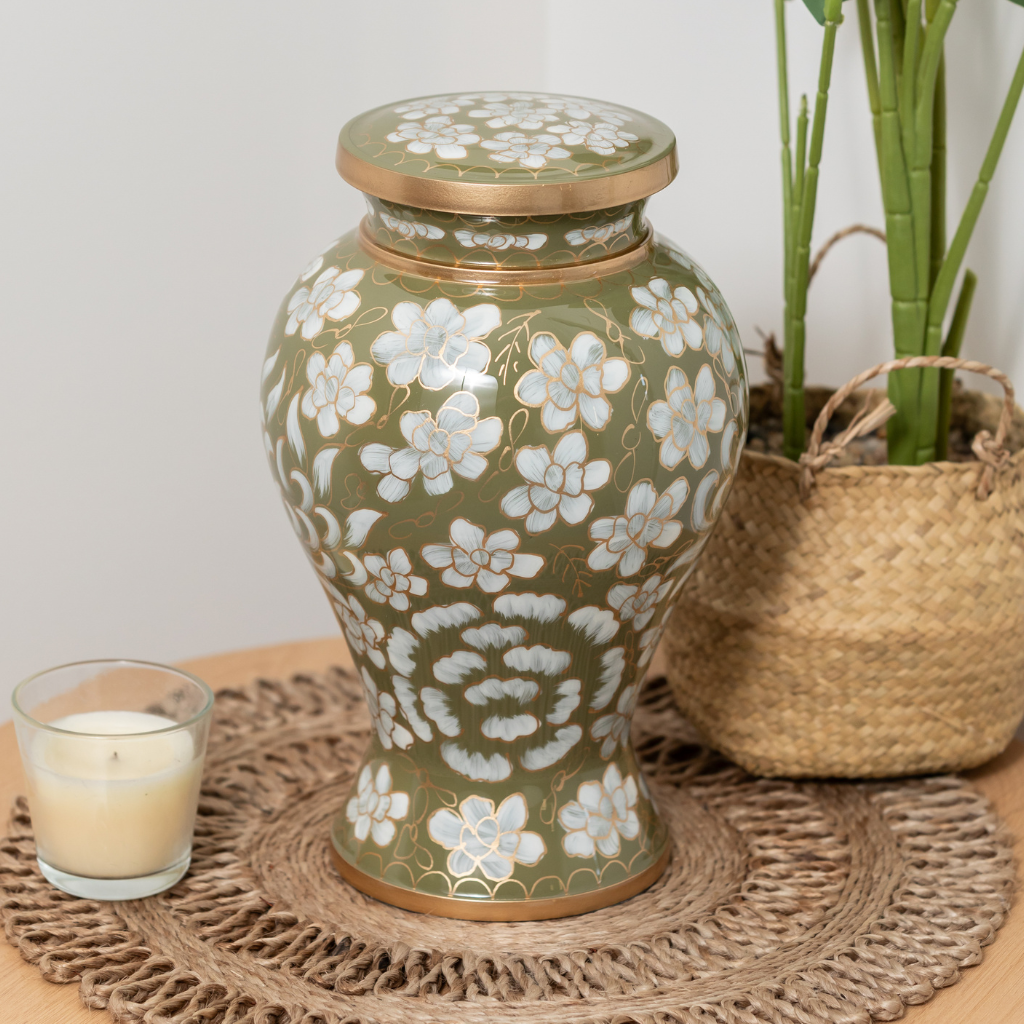 Cloisonné Lilies Cremation Urn