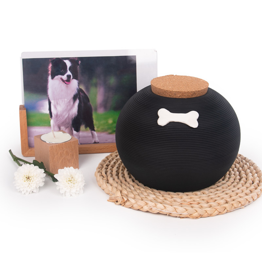 Dogs Bone Ceramic Cremation Urn Black
