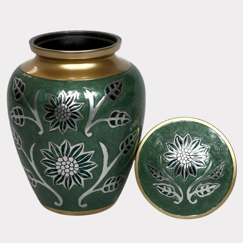 Turquoise Flowers Cremation Urn