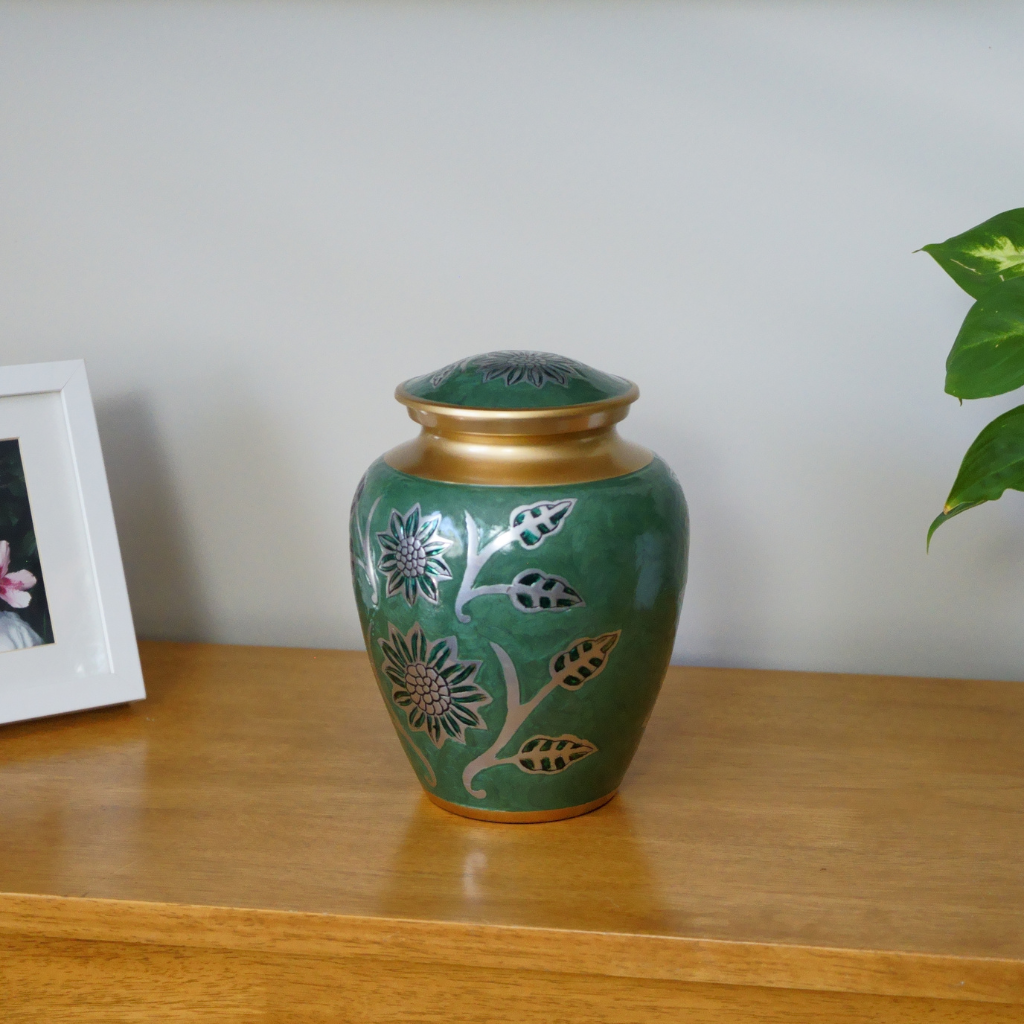 Turquoise Flowers Cremation Urn