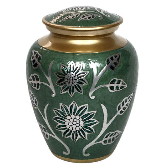 Turquoise Flowers Cremation Urn